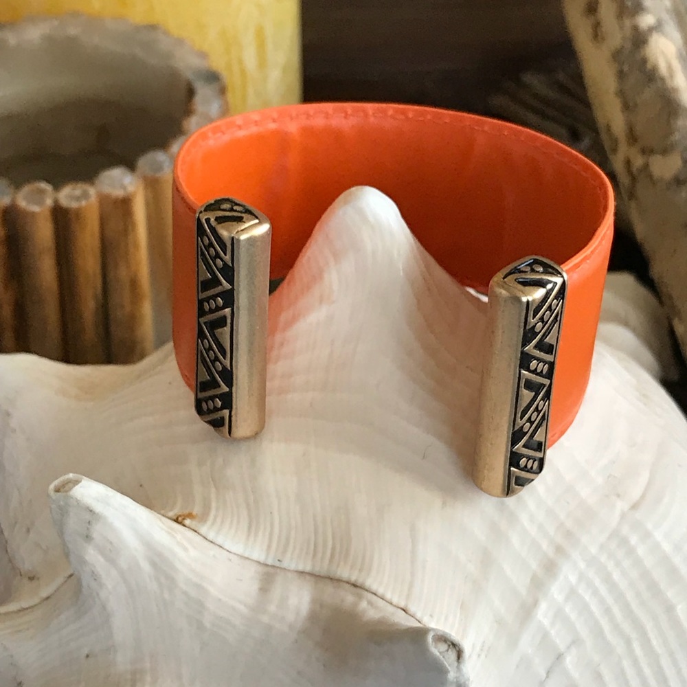 Orange Faux Leather Cuff